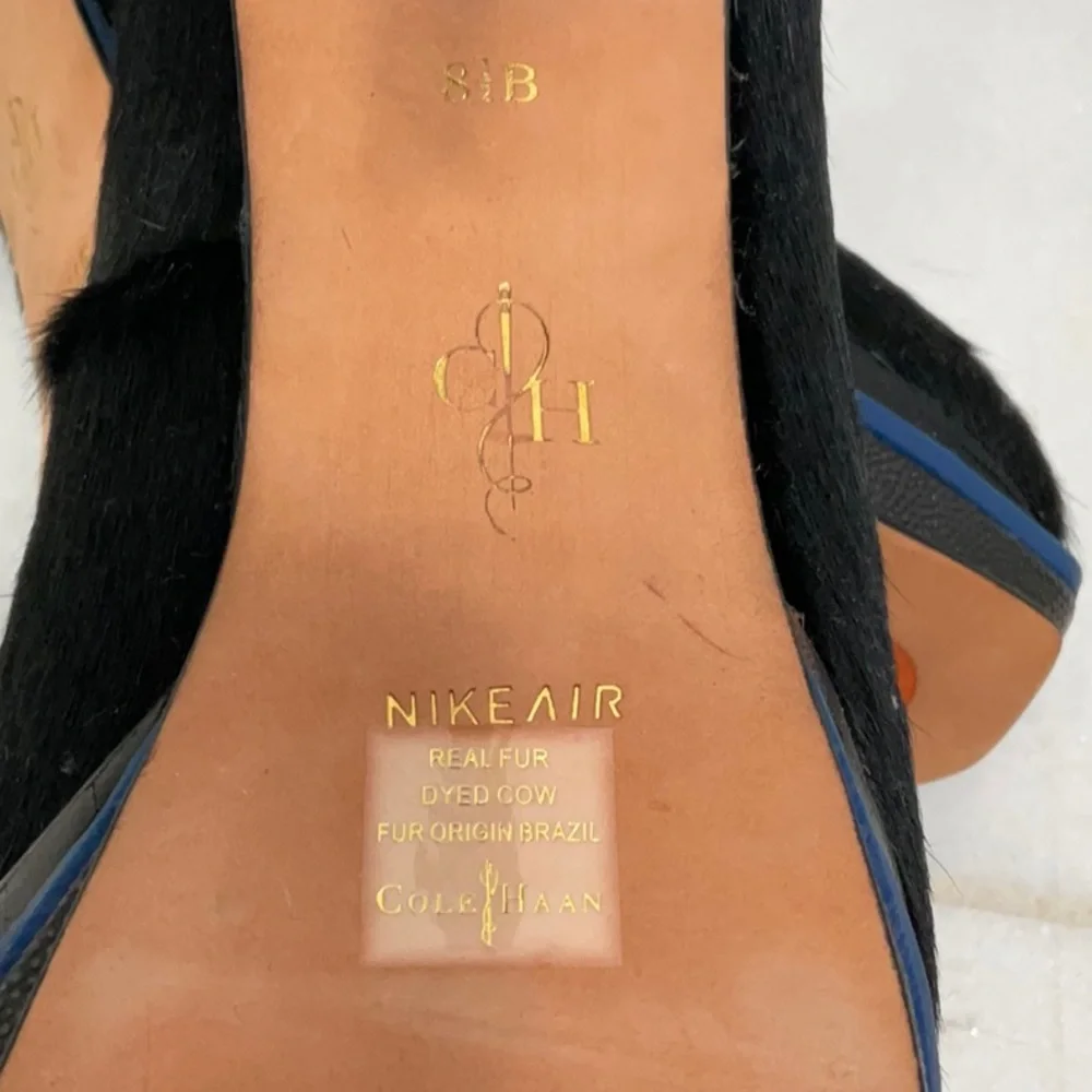 Cole Haan Cow hair Black High Heel Pumps with Blue Trim 8 1/2 new